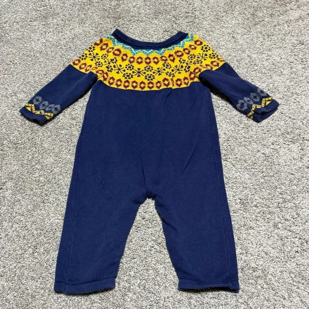 Hanna Andersson Baby 80 Fair Isle Knit Sweater Romper Navy Nordic One Piece